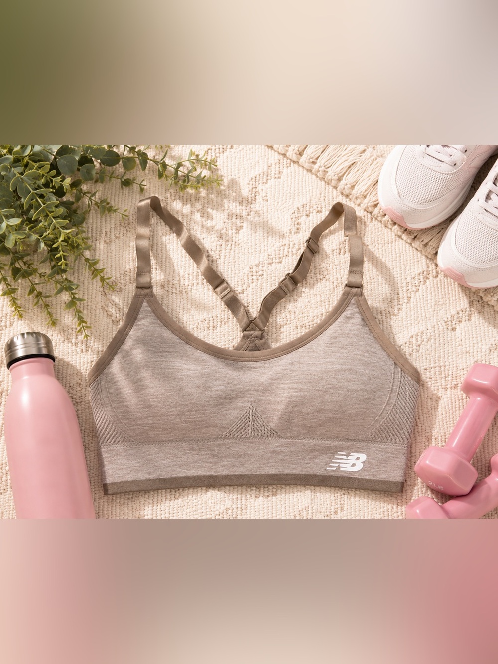 New Balance Taupe Beige Seamless Sports Bra Racerback Adjustable Straps NEW